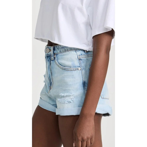 One Teaspoon Bandit High Waist Denim Short in Blue Tornado 25 New Womens Jeans - Picture 12 of 16